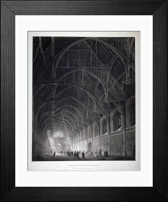 Framed Print : Interior view of Westminster Hall showing the fine hammerbeam roof, London, 1801 Framed Print : Interior view of Westminster Hall showing the fine hammerbeam roof, London, 1801