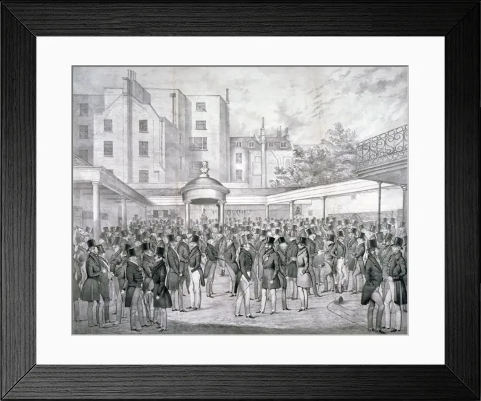 Framed Print : View of Tattersalls horse sale yard at Hyde Park Corner, Westminster, London, c1845 Framed Print : View of Tattersalls horse sale yard at Hyde Park Corner, Westminster, London, c1845