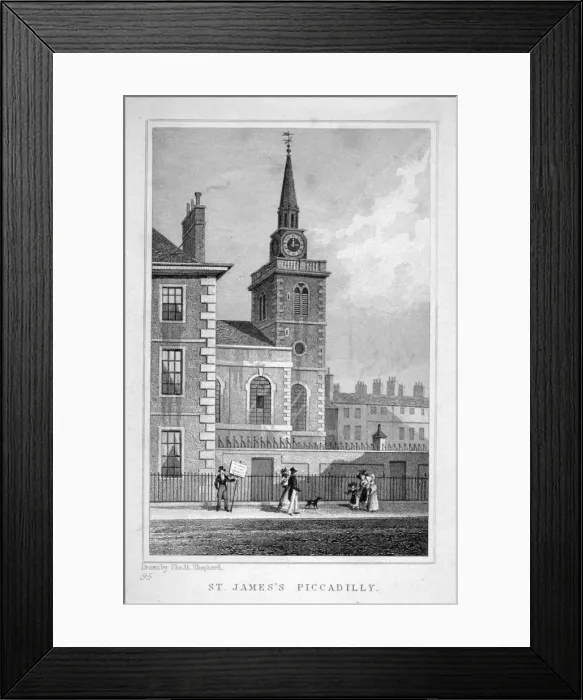 Framed Print : View of the north-western end of St Jamess Church, Piccadilly, London, c1827 Framed Print : View of the north-western end of St Jamess Church, Piccadilly, London, c1827