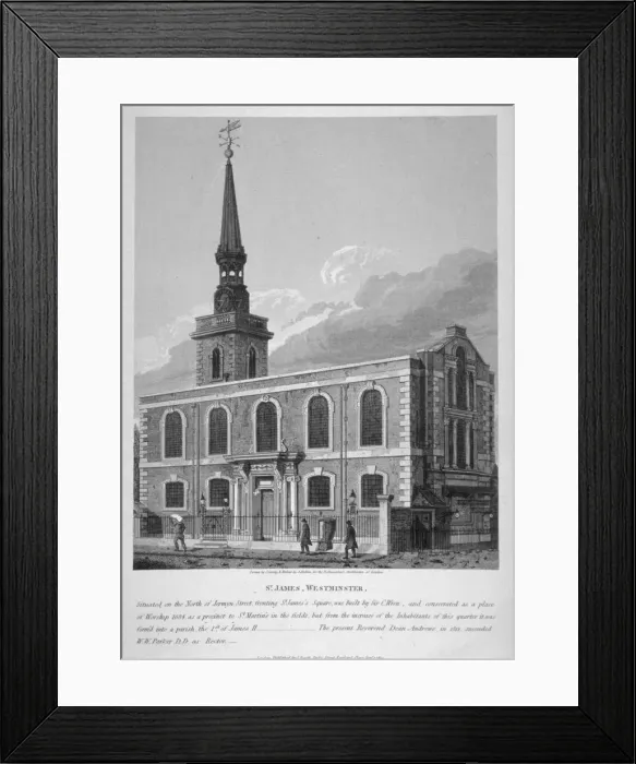 Framed Print : View of St Jamess Church, Piccadilly from Jermyn Street, London, 1814 Framed Print : View of St Jamess Church, Piccadilly from Jermyn Street, London, 1814
