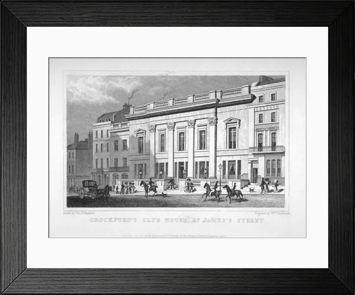 Framed Print : View of Crockfords Club on St Jamess Street, Westminster, London, 1828 Framed Print : View of Crockfords Club on St Jamess Street, Westminster, London, 1828
