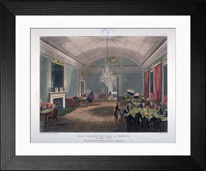 Framed Print : The Great Subscription Room, interior of the Brookss Club, St Jamess Street, London, 1808 Framed Print : The Great Subscription Room, interior of the Brookss Club, St Jamess Street, London, 1808
