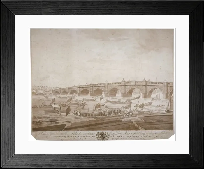 Framed Print : Westminster Bridge with the Lord Mayors procession on the River Thames, London, 1783 Framed Print : Westminster Bridge with the Lord Mayors procession on the River Thames, London, 1783