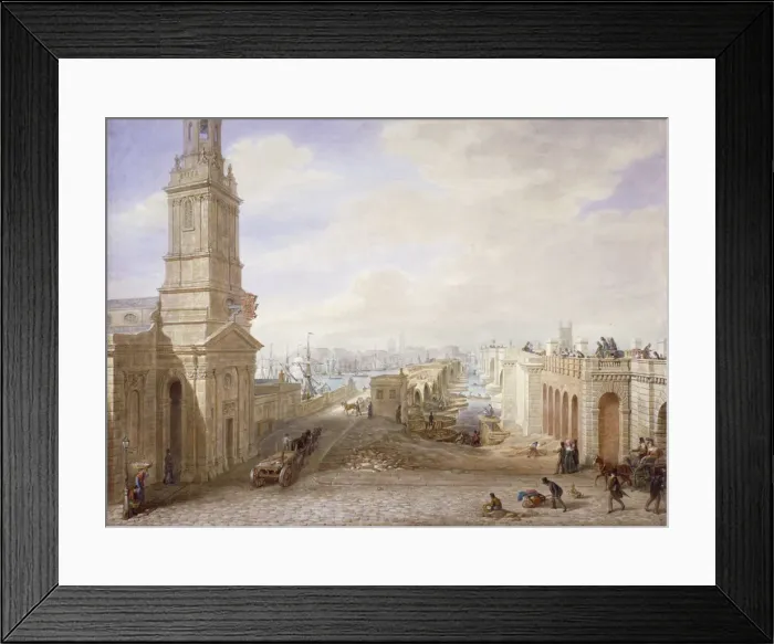 Framed Print : Old and new London Bridges looking south, London, 1831. Artist Framed Print : Old and new London Bridges looking south, London, 1831. Artist