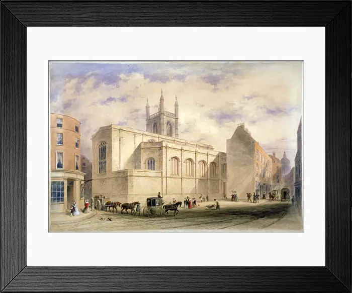 Framed Print : View of St Mary Aldermary with a street scene in Watling Street, City of London, c1850 Framed Print : View of St Mary Aldermary with a street scene in Watling Street, City of London, c1850