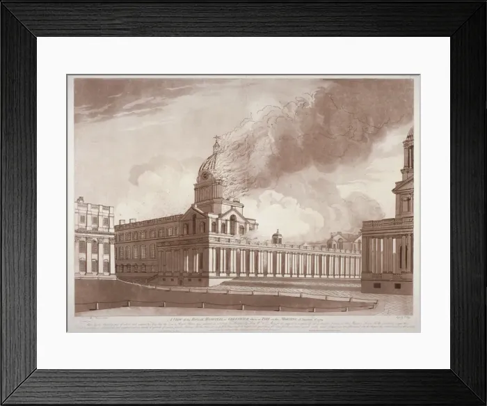 Framed Print : View of the fire at Greenwich Hospital, London, on the morning of 2nd January, 1779