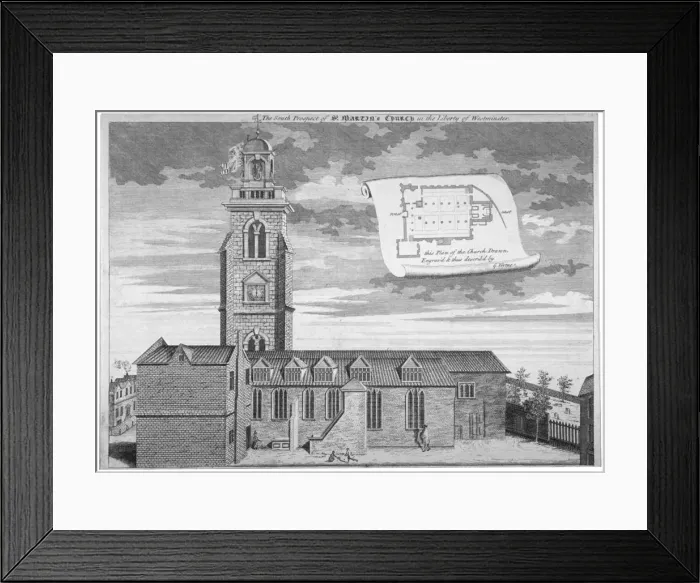 Framed Print : Church of St Martin-in-the-Fields, Westminster, London, c1720. Artist: George Vertue Framed Print : Church of St Martin-in-the-Fields, Westminster, London, c1720. Artist: George Vertue