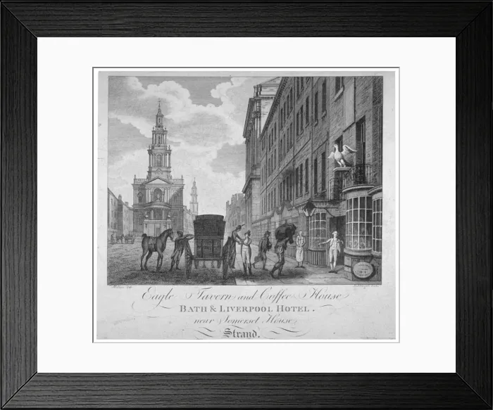 Framed Print : Outside the Eagle Tavern and Coffee House, Bath & Liverpool Hotel, London, c1800 Framed Print : Outside the Eagle Tavern and Coffee House, Bath & Liverpool Hotel, London, c1800