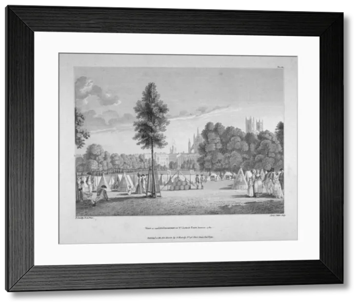 Framed Print : Army encampment in St Jamess Park, Westminster, London, 1780 Framed Print : Army encampment in St Jamess Park, Westminster, London, 1780