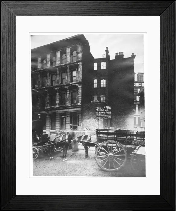 Framed Print : View of land to let in Arthur Street East with two horse-drawn carts in front, City of London, 1887 Framed Print : View of land to let in Arthur Street East with two horse-drawn carts in front, City of London, 1887