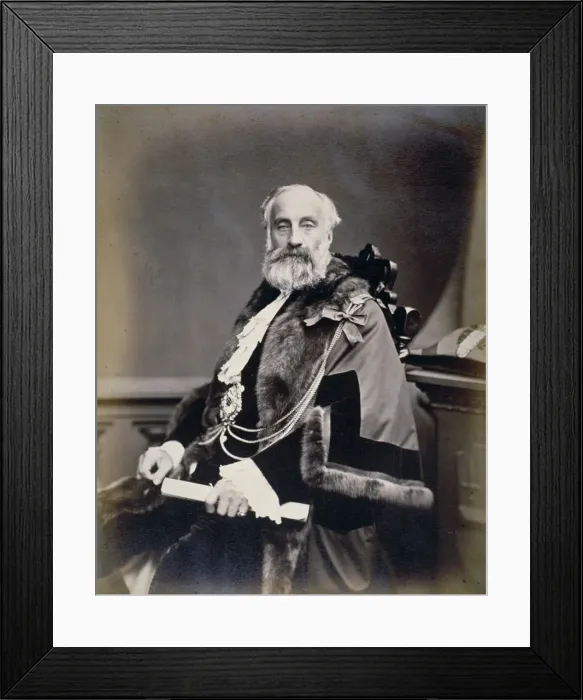 Framed Print : Mr Burt, Sheriff of London, wearing scarlet gown, shrieval badge and chain, c1865 Framed Print : Mr Burt, Sheriff of London, wearing scarlet gown, shrieval badge and chain, c1865