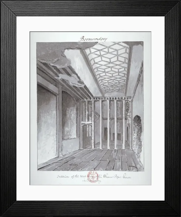 Framed Print : Interior of the west wing of Sir Thomas Popes House in Bermondsey, 1808. Artist Framed Print : Interior of the west wing of Sir Thomas Popes House in Bermondsey, 1808. Artist