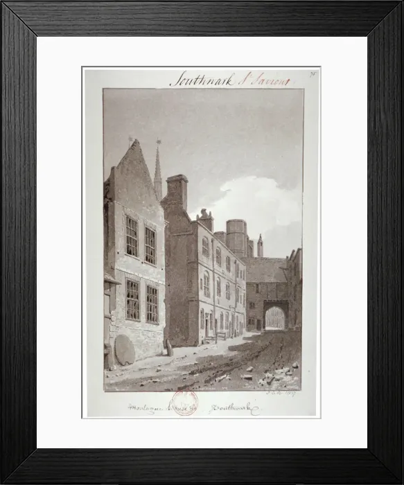 Framed Print : View looking towards the gateway of Montague House, Southwark, London, 1827. Artist Framed Print : View looking towards the gateway of Montague House, Southwark, London, 1827. Artist