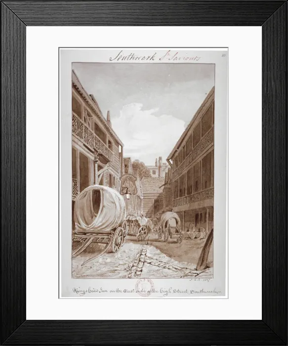 Framed Print : Kings Head Inn on the East Side of the High Street, Southwark, London, 1827 Framed Print : Kings Head Inn on the East Side of the High Street, Southwark, London, 1827