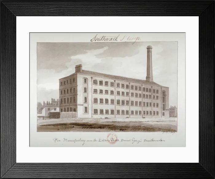 Framed Print : Pin manufactory near London Road, Southwark, London, 1827. Artist: John Chessell Buckler Framed Print : Pin manufactory near London Road, Southwark, London, 1827. Artist: John Chessell Buckler