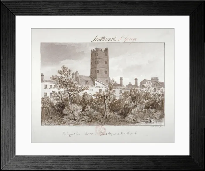 Framed Print : View of telegraphic tower in West Square, Southwark, London, 1827 Framed Print : View of telegraphic tower in West Square, Southwark, London, 1827