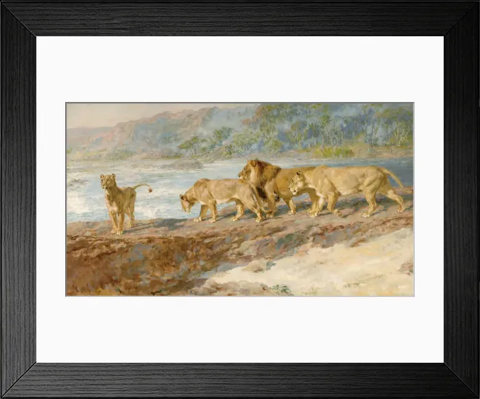 Framed Print : On the bank of an African river, 1918. Artist: Briton Riviere Framed Print : On the bank of an African river, 1918. Artist: Briton Riviere