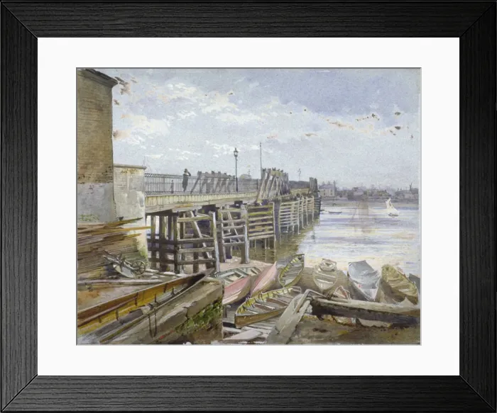 Framed Print : View of Battersea Bridge looking across the River Thames, London, 1885 Framed Print : View of Battersea Bridge looking across the River Thames, London, 1885