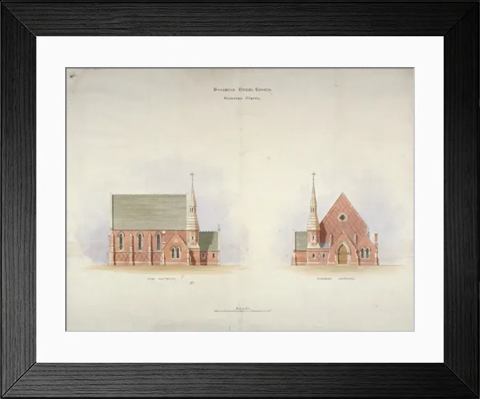 Framed Print : Elevation of the side and entrance of Woolwich Chapel, London, 1855 Framed Print : Elevation of the side and entrance of Woolwich Chapel, London, 1855