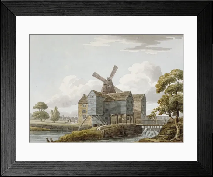 Framed Print : View of West Ham Mills by the River Lea, West Ham, Newham, London, c1800 Framed Print : View of West Ham Mills by the River Lea, West Ham, Newham, London, c1800