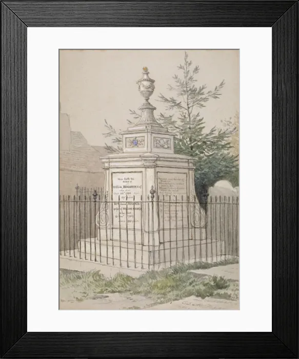 Framed Print : William Hogarths tomb in St Nicholas churchyard, Chiswick, Hounslow, London, c1820 Framed Print : William Hogarths tomb in St Nicholas churchyard, Chiswick, Hounslow, London, c1820