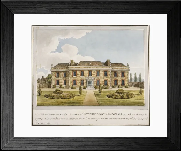 Framed Print : The west front of Shrewsbury House, Isleworth, Middlesex, c1800 Framed Print : The west front of Shrewsbury House, Isleworth, Middlesex, c1800