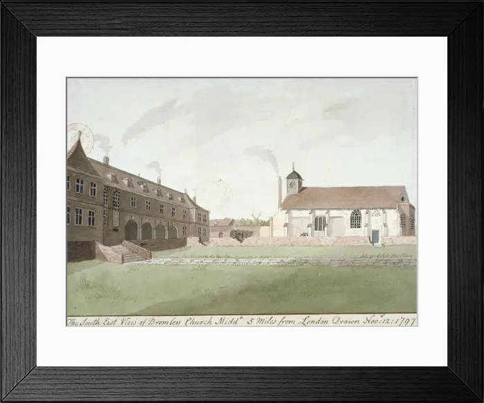 Framed Print : South-east view of St Leonards Church, Bromley-by-Bow, London, 1797 Framed Print : South-east view of St Leonards Church, Bromley-by-Bow, London, 1797