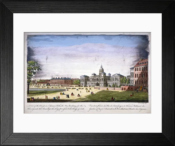 Framed Print : St Jamess Park and Horse Guards, Westminster, London, 1752(?). Artist: T Loveday Framed Print : St Jamess Park and Horse Guards, Westminster, London, 1752(?). Artist: T Loveday