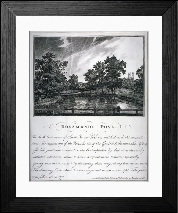 Framed Print : Rosamonds Pond, St Jamess Park, Westminster, London, 1791