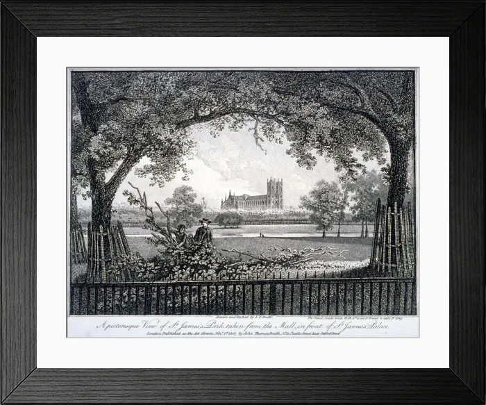 Framed Print : St James Park, from the Mall in front of St Jamess Palace, Westminster, London, 1807 Framed Print : St James Park, from the Mall in front of St Jamess Palace, Westminster, London, 1807