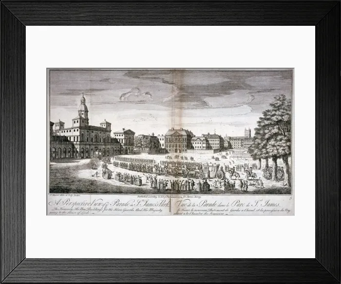 Framed Print : Horse Guards Parade, Westminster, London, 1754. Artist: John Maurer Framed Print : Horse Guards Parade, Westminster, London, 1754. Artist: John Maurer
