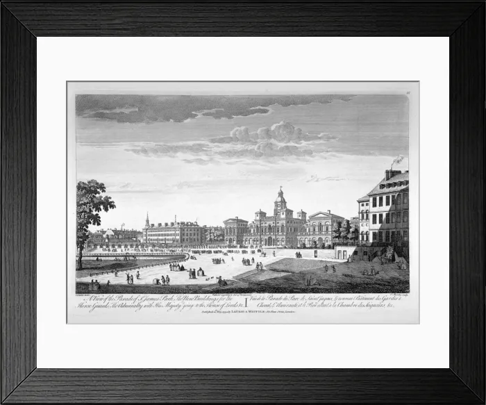 Framed Print : Horse Guards Parade from the south-west, Westminster, London, 1753. Artist: Thomas Bowles Framed Print : Horse Guards Parade from the south-west, Westminster, London, 1753. Artist: Thomas Bowles