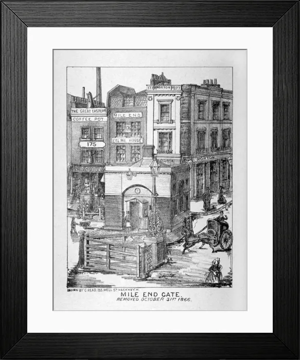Framed Print : Mile End Gate, Mile End Road, Stepney, London, 1866. Artist: C Read Framed Print : Mile End Gate, Mile End Road, Stepney, London, 1866. Artist: C Read