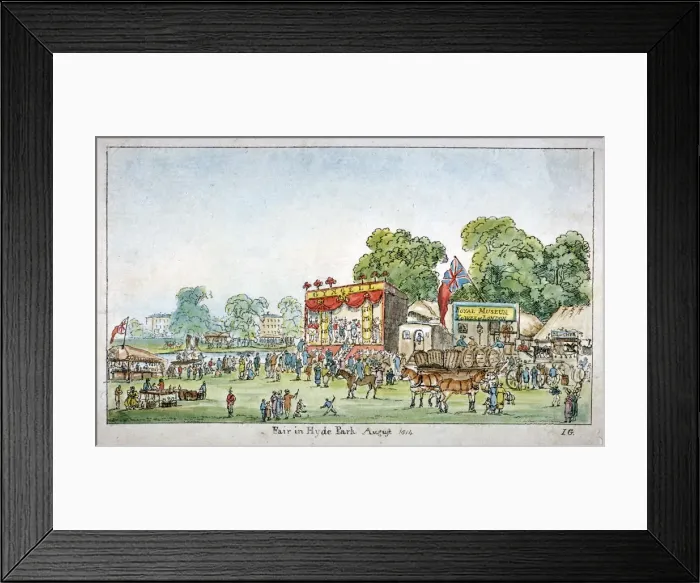 Framed Print : Fair in Hyde Park, Westminster, London, 1814. Artist: J Gordon Framed Print : Fair in Hyde Park, Westminster, London, 1814. Artist: J Gordon