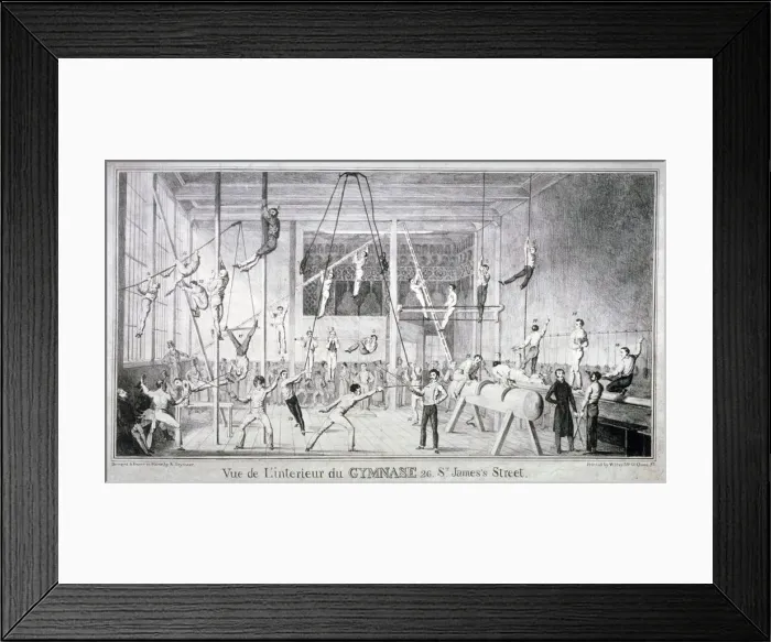 Framed Print : Interior view of a gymnasium, 26 St Jamess Street, Westminster, London, c1830. Artist Framed Print : Interior view of a gymnasium, 26 St Jamess Street, Westminster, London, c1830. Artist