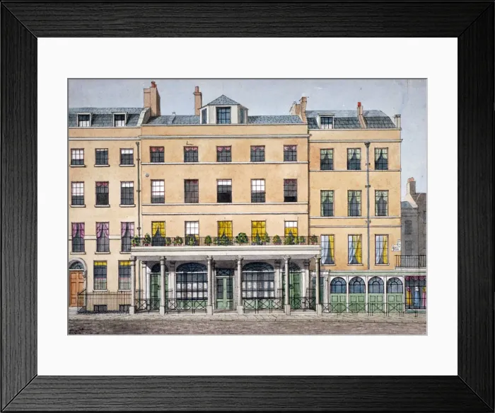 Framed Print : Old houses in Leicester Place, on thecorner of Lisle Street and Leicester Square, London, c1830 Framed Print : Old houses in Leicester Place, on thecorner of Lisle Street and Leicester Square, London, c1830