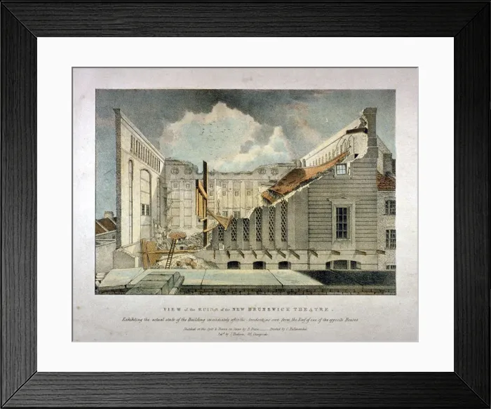 Framed Print : Ruins of the Brunswick Theatre, Wellclose Square, Goodmans Fields, Stepney, London, 1828 Framed Print : Ruins of the Brunswick Theatre, Wellclose Square, Goodmans Fields, Stepney, London, 1828