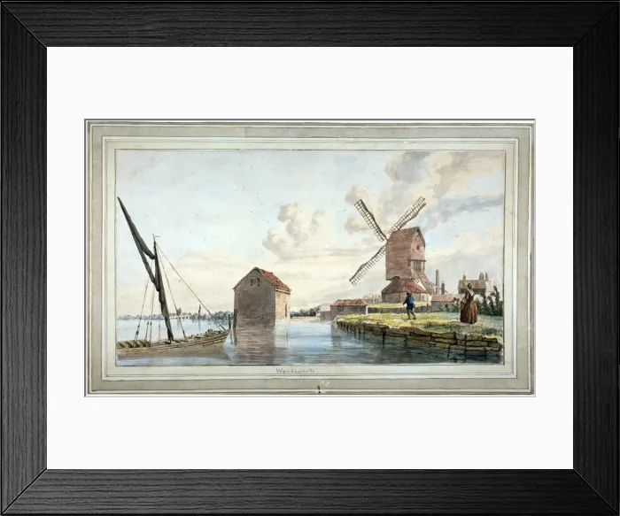 Framed Print : Riverbank view of Wandsworth, London, c1798. Artist: John William Edy Framed Print : Riverbank view of Wandsworth, London, c1798. Artist: John William Edy