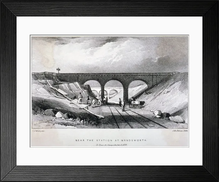Framed Print : Railway line near Wandsworth Station, London, 1838. Artist: JR Jobbins Framed Print : Railway line near Wandsworth Station, London, 1838. Artist: JR Jobbins