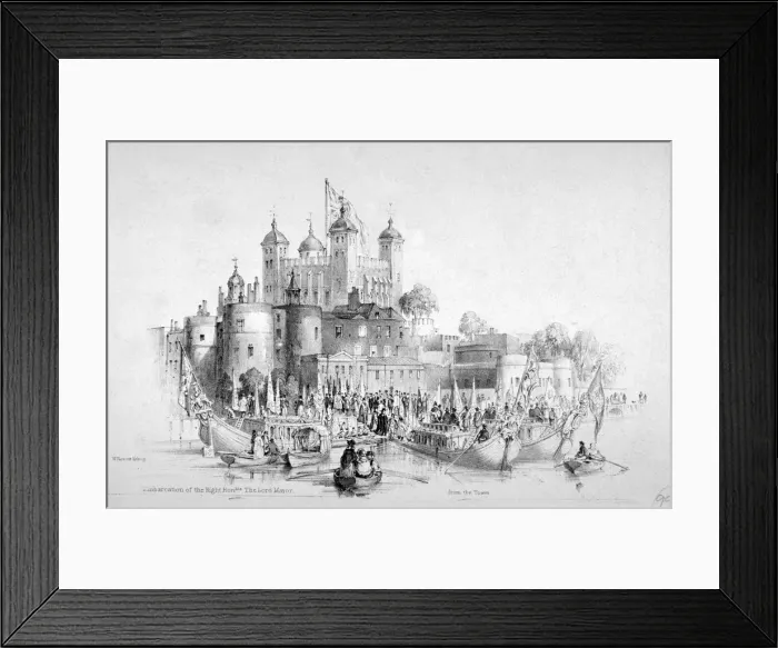 Framed Print : Lord Mayor Thomas Johnson and his entourage embarking from the Tower of London, 1840 Framed Print : Lord Mayor Thomas Johnson and his entourage embarking from the Tower of London, 1840