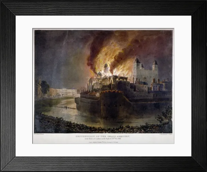 Framed Print : Destruction of the Armoury in the Tower of London by fire, 30 October 1841. Artist Framed Print : Destruction of the Armoury in the Tower of London by fire, 30 October 1841. Artist