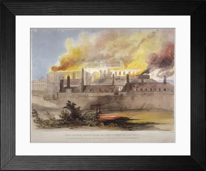 Framed Print : Fire at the Armoury in the Tower of London, 30 October 1841. Artist: Thomas Colman Dibdin Framed Print : Fire at the Armoury in the Tower of London, 30 October 1841. Artist: Thomas Colman Dibdin