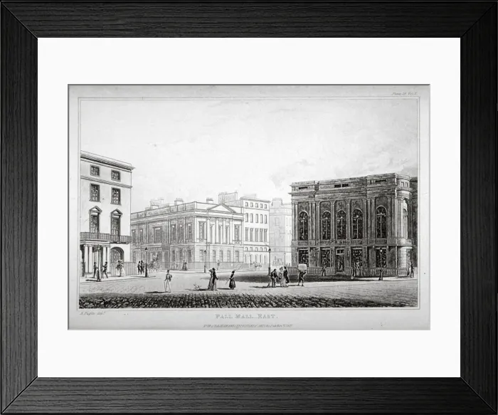 Framed Print : View of Pall Mall East, Westminster, London, 1827 Framed Print : View of Pall Mall East, Westminster, London, 1827