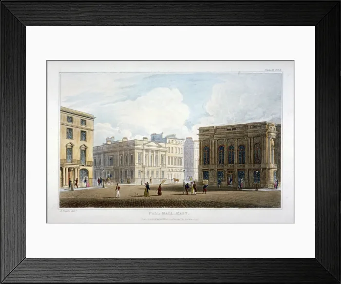 Framed Print : View of Pall Mall East, Westminster, London, 1827 Framed Print : View of Pall Mall East, Westminster, London, 1827