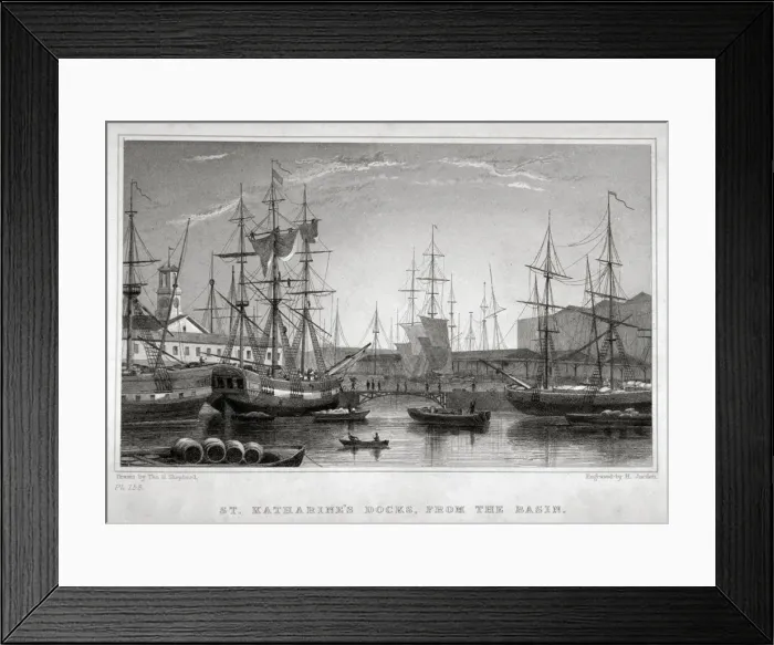 Framed Print : View of St Katharines Dock from the basin, London, c1830. Artist: Henry Jorden Framed Print : View of St Katharines Dock from the basin, London, c1830. Artist: Henry Jorden