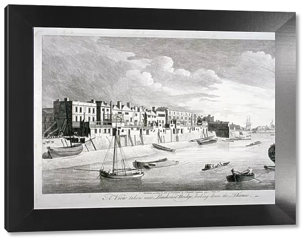 View near Limehouse Bridge, London, looking down the River Thames, 1751