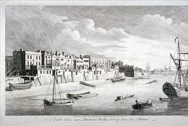 View near Limehouse Bridge, London, looking down the River Thames, 1751