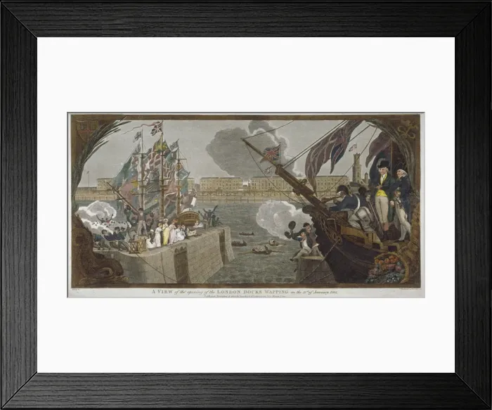 Framed Print : The opening of London Docks, Wapping, 1805. Artist: V Woodthorpe Framed Print : The opening of London Docks, Wapping, 1805. Artist: V Woodthorpe