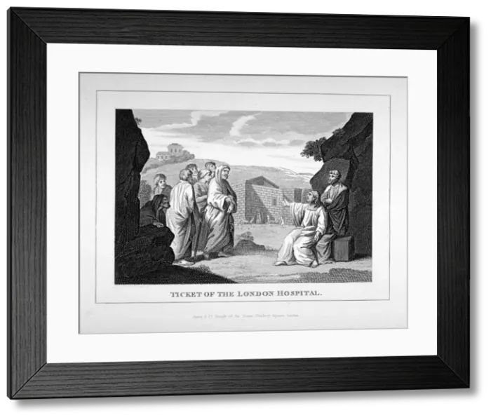 Framed Print : Ticket for the London Hospital showing Christ and the disciples, c1825 Framed Print : Ticket for the London Hospital showing Christ and the disciples, c1825