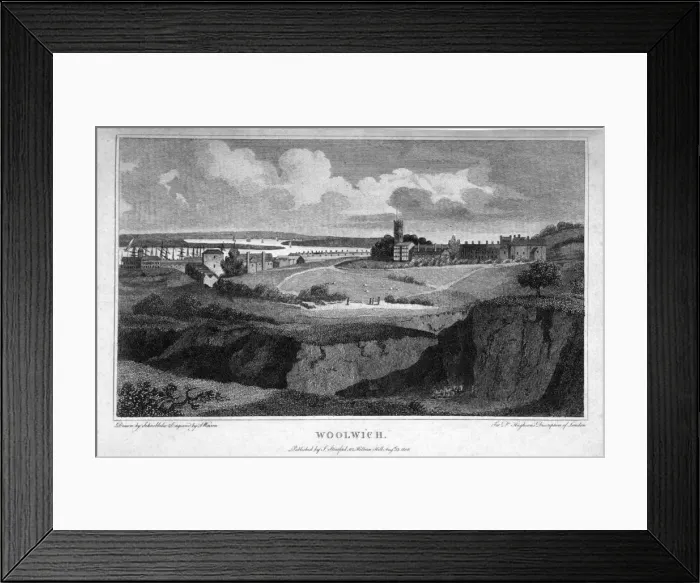Framed Print : View of Woolwich with the River Thames in the distance, 1806. Artist: AW Warren Framed Print : View of Woolwich with the River Thames in the distance, 1806. Artist: AW Warren